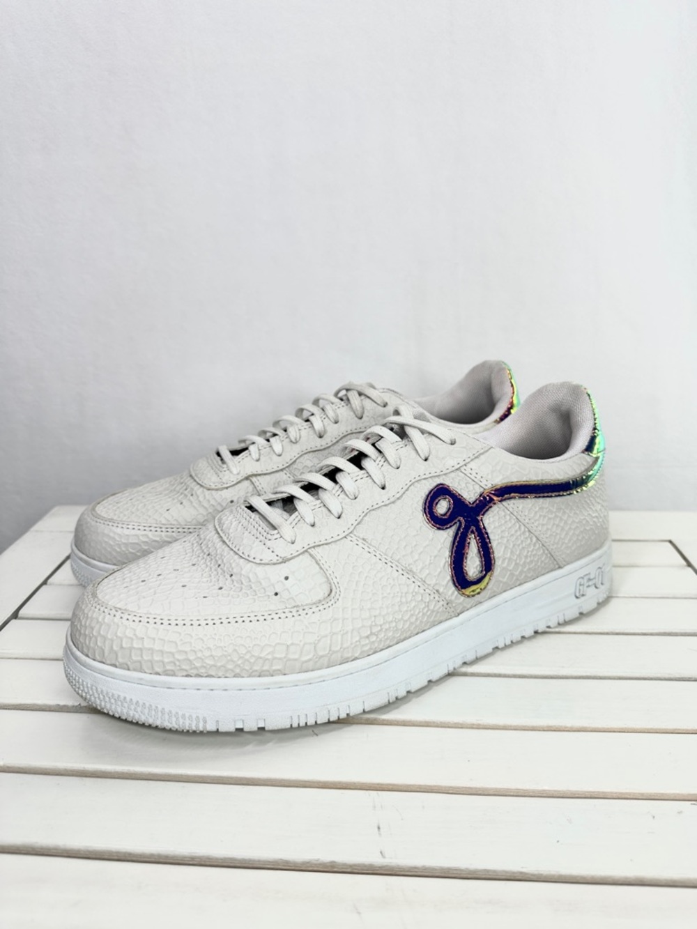 John Geiger GF-01 Off-White Python Leather Iridescent Sneakers Sz 13